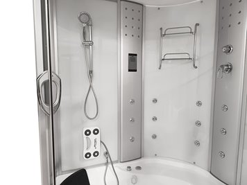 Duża kabino wanna z sauną Spa i hydromasażem białe ściany 150x150 cm MO-08150BS