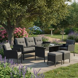 Zestaw mebli ogrodowych z technorattanu sofa, stół, krzesła, pufy Manas zdjęcie 14