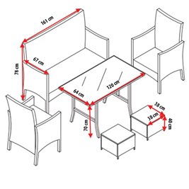 Zestaw mebli ogrodowych z technorattanu sofa, stół, krzesła, pufy Manas