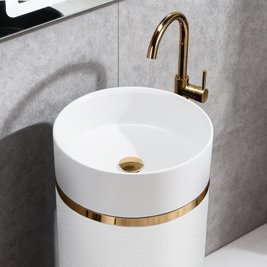 Umywalka wolnostojąca ceramiczna okrągła biała 73x40 cm SCOT1-WH-730