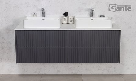 Szafka łazienkowa wisząca frezowana z umywalką 140 cm Mirage kolor szary mat