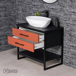 Szafka stojąca z białą umywalką kolor ceglasty loft 80 cm seria New York