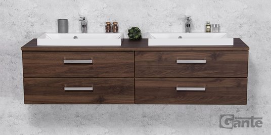 Szafka łazienkowa wisząca z dwiema umywalkami nablatowymi 160 cm 39/4 Fokus kolor orzech