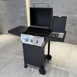 Grill gazowy APOLLO-A kolor czarny ruszt żeliwny moc 8,5 kW + pokrowiec + palnik boczny