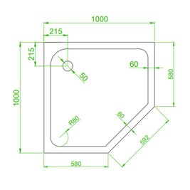 Biały brodzik prysznicowy pięciokątny 100x100 SXL07C wysokość 15 cm