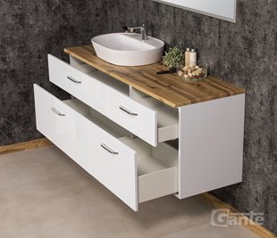 Szafka łazienkowa wisząca z umywalką nablatową 160 cm SETTO MODULO kolor biały połysk