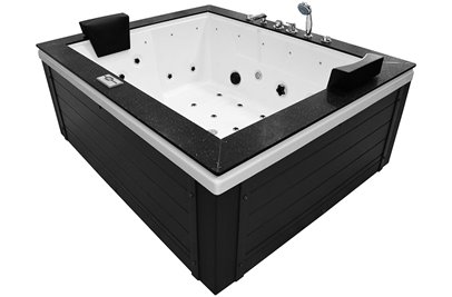 Szara prostokątna wanna z hydromasażem, obudowa grafitowa 180x150 cm MUS-1089