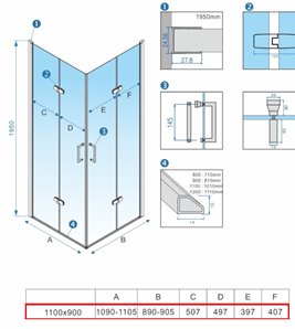 Kabina prysznicowa drzwi składane prostokątna 110x90 KZ13BC