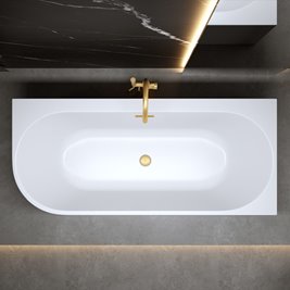 Wanna przyścienna złoty szczotkowany przelew oraz korek narożna prawa 150 cm Mera Hydrosan