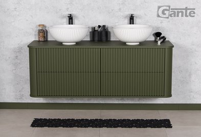 Szafka łazienkowa wisząca ryflowane fronty z umywalką LILIA 140 cm oliwkowy mat z umywalką Gante