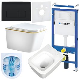 Zestaw podtynkowy stelaż GEBERIT DUOFIX + miska RAIN-WH-GL-RIM-03 + przycisk DELTA 50 czarny połysk