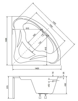 Czarno-biała wanna symetryczna narożna z obudową 140x140 Mia Besco