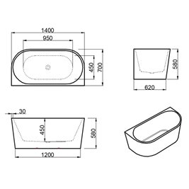 Wanna wolnostojąca przyścienna 140 cm Lena Hydrosan
