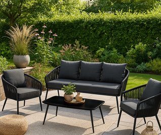 Zestaw mebli ogrodowych metalowych stół, sofa oraz fotele Sierra kolor czarny