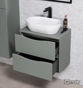 Szafka łazienkowa wisząca ONDA 60 cm szałwiowa z białą umywalką Gante