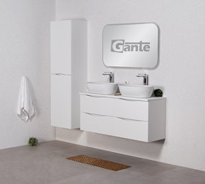 Szafka łazienkowa wisząca ONDA 120 cm biała z dwiema z umywalkami Gante