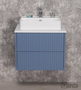 Szafka łazienkowa wisząca frezowana z umywalką 60 cm Mirage kolor niebieski mat