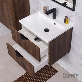 Szafka łazienkowa z lamelami wisząca z umywalką 50 cm 39/2 Victa Lamello kolor orzech