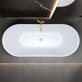 Wanna wolnostojąca biała przelew oraz korek złoty szczotkowany 160 cm Rica Hydrosan