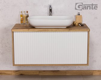 Szafka łazienkowa wisząca z umywalką dąb naturalny/biały mat 100 cm Venus Gante
