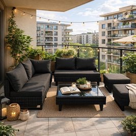 Zestaw mebli ogrodowych z technorattanu narożnik tarasowy Lime czarny zdjęcie 2