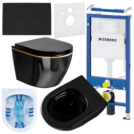 Zestaw podtynkowy stelaż GEBERIT DUOFIX + miska MIZU-BL-GL-RIM-02 + przycisk DELTA 50 czarny mat