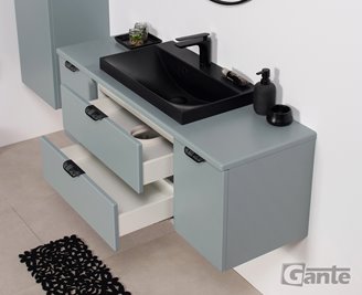 Miętowa szafka łazienkowa wisząca z czarną umywalką nablatową czarny uchwyt 120 cm Magnolia