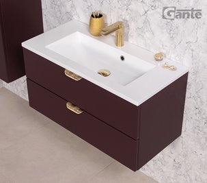 Burgundowa szafka łazienkowa wisząca z umywalką złoty uchwyt 80 cm Magnolia