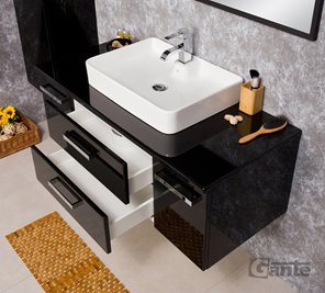 Czarna szafka wisząca z umywalką 120 cm Luna seria Fokus C