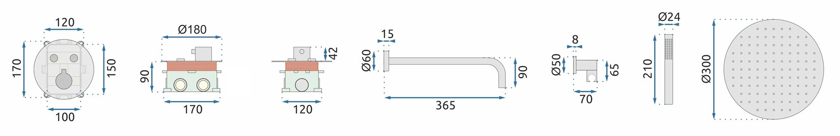 Biały zestaw prysznicowy podtynkowy z termostatem Lungo Miller Rea