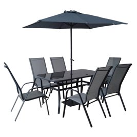 Zestaw mebli ogrodowych metalowych stół, krzesła, parasol Albena kolor szary