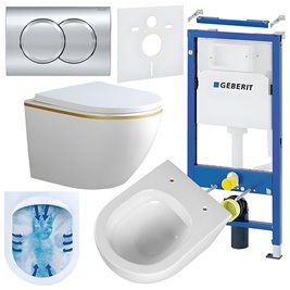 Zestaw podtynkowy stelaż GEBERIT DUOFIX + miska PEAK-WH-GL-RIM-02 + przycisk DELTA 01 chrom