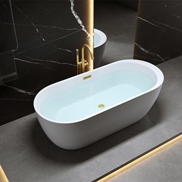 Wanna wolnostojąca biała przelew i korek złoty szczotkowany 170 cm Porto Hydrosan