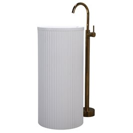 Umywalka wolnostojąca ceramiczna ryflowana okrągła biała 86x40 cm SCOT3-WH-WOF-860