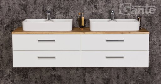 Szafka wisząca z dwiema umywalkami 160/50 cm blat dąb naturalny seria Fokus B