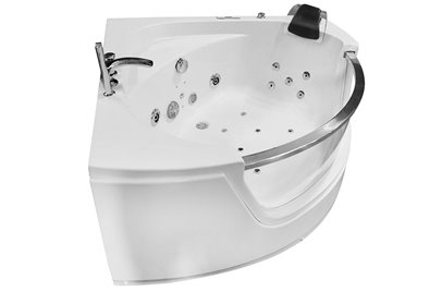 Wanna z hydromasażem narożna 135x135 cm MO-0057 czarny zagłówek