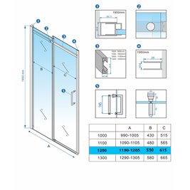 Złote drzwi prysznicowe do wnęki 115-120 cm rozsuwane szkło 8 mm KZ09C
