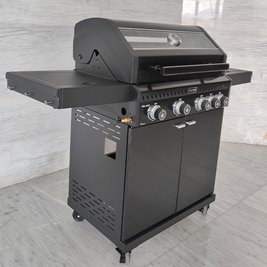 Grill gazowy ZEUS-C kolor czarny ruszt żeliwny moc 14,5 kW + pokrowiec + palnik boczny + LED