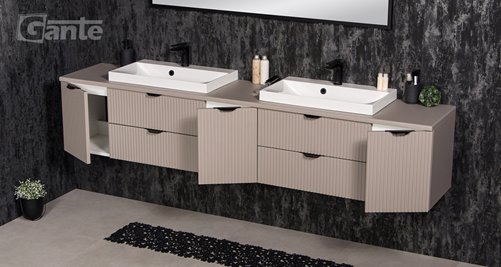 Szafka łazienkowa z lamelami wisząca z nablatowymi umywalkami 210 cm 39/2 Victa Lamello kolor fume mat