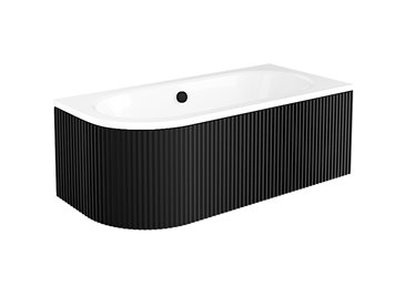 Czarno-biała ryflowana wanna asymetryczna akrylowa z obudową Avita Besco 150 cm Prawa