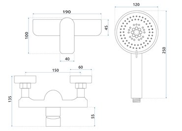 Czarna bateria prysznicowa Dart Rea