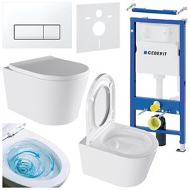 Zestaw podtynkowy stelaż GEBERIT DUOFIX + miska ELITE-WH-02 + przycisk DELTA 50 biały