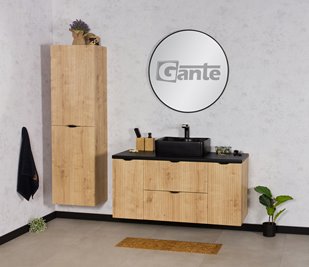 Szafka łazienkowa z czarną umywalką wisząca dąb naturalny 120 cm Brendo Gante