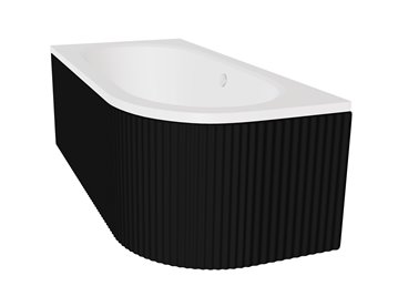 Czarno-biała ryflowana wanna asymetryczna akrylowa z obudową Avita Besco 170 cm Lewa