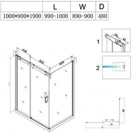 Złota kabina prysznicowa prostokątna 100x90 szkło 8mm KZ202AG