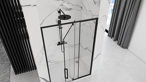 Drzwi prysznicowe z czarnym profilem 120 cm Rapid Swing Rea