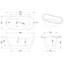 Wanna wolnostojąca 160 cm Astri Invena AN-03-160-F zdjęcie 5
