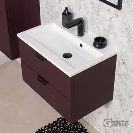 Burgundowa szafka łazienkowa wisząca z umywalką czarny uchwyt 60 cm Magnolia