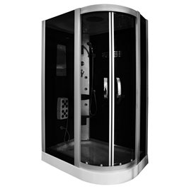 Kabina prysznicowa z hydromasażem na niskim brodziku czarne ścianki 120x85 prawa MO-18220