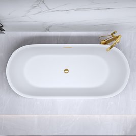 Wanna wolnostojąca czarno-biała złoty korek oraz przelew 150 cm Cesana Hydrosan